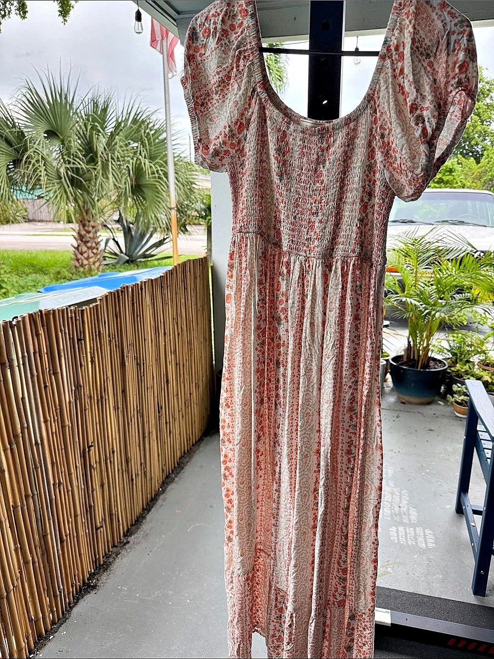no comment Floral Maxi Dress in White & Orange Size Medium